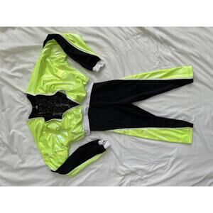 Revolution girls size large black and neon green sequin two piece dance costume